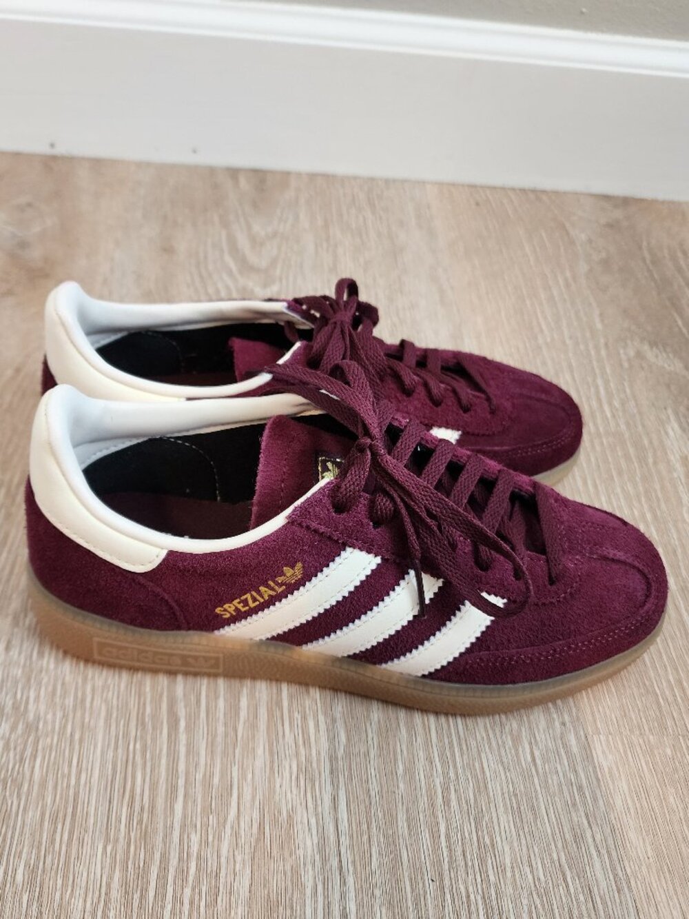 Adidas Handball Spezial Shoes in Maroon / Cream White / Gold Metallic
